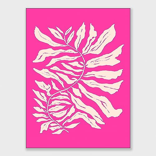 BNGFDV Fuchsia Pink FernLeaf Poster Pink Canvas Wall Art Decor for Living Room, Danish Pastel Aesthetic Room Decor, Abstract Home Wall Art Posters for Room Aesthetic Prints 12x16in Unframed