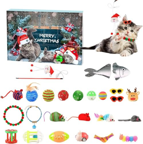 Ataoyus Katzen-Adventskalender 2023, Katzenminze-Spielzeug, 24-Tage-Weihnachts-Countdown-Kalender Mit Verschiedenen Katzen-Weihnachtsspielzeugen, Interaktives Kätzchen-Spiel