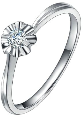 Promise Ring Damen, Solitärring mit Diamant PT950 Platin Blume Lab Diamant 0.12CT Weiß Brillantschliff VVS mit Größe 45 (14.3) Gravur für Neujahr