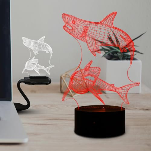 Fincoly Hai Nachtlicht für Kinder Hai Dekoration Lampe mit Fernbedienung Smart Touch dimmbar RGB 16 Farben Nachttischlampe 3D Illusion Lampe für Ozean Tierliebhaber Geburtstag Weihnachten