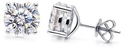 Ayoiow Boucle D Oreille Or Blanc 14K Élégant 9Mm Rond Moissanite 3Ct Or Blanc Clou D'Oreille