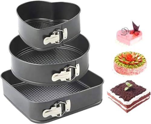 Generico Pacco da 3 Tortiere con Cerniera in Acciaio Misura Da 22/24 / 26 cm, TRIS Teglia Forno Regolabile Dolci Salate Fondo Salva Goccia, Alta Qualità Forma Quadrata Rotonda Cuore, Pack X3