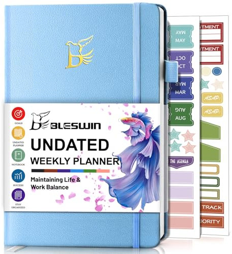 BLESWIN Undatierter Wochenplaner, A5 Terminplaner (21,5 x 14,5cm) Zielsetzung Produktivitätsplaner Journal mit To-Do-Liste & Gewohnheits-Tracker, Arbeitsplaner Organizer für Männer & Frauen