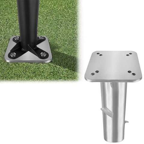 FIVMEN Douille de sol universelle en métal pour parasol déporté, manivelle ancrage au sol à sceller dans le béton (argenté)