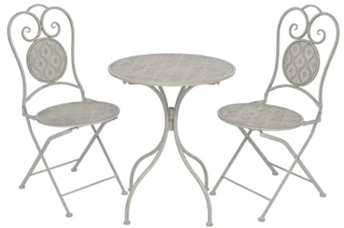 HETFTJN 3-TLG. Bistro-Set, Garten Sitzgruppe Gartentisch Klein Gartensessel Balkon Sessel Geeignet für Wenig Platz Balkon Außen Garten Stahl Grau