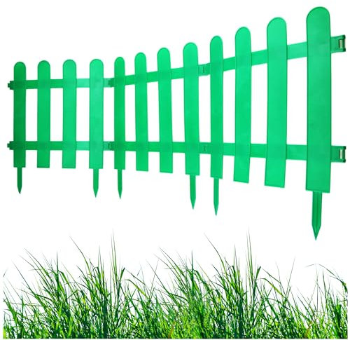 Rasenkante Gartenpalisade Kunststoff, Gartenzaun Friesenzaun Zierzaun Set 3m (10x30cm), Beeteinfassung Beetumrandung Beetbegrenzung Blumenbeet Umrandung Mähkante, Garten Deko (Grün)