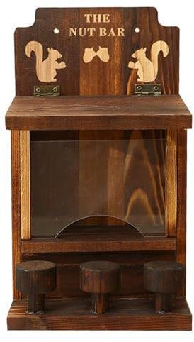 Leryveo Mangiatoia per scoiattoli, mangiatoie per scoiattoli per esterni - Casa dello scoiattolo in legno con 3 piccoli sgabelli - Scatola per casetta per scoiattoli da esterno con motivo per