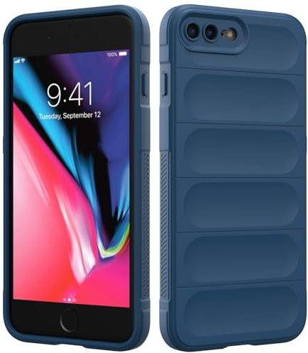 RIIMUHIR Coque en Silicone Compatible avec iPhone 7 Plus / 8 Plus, Étui Protection Antichoc, Housse avec Protege de Camera, Doublure Douce en Tissu Microfibre Protection Complète (Bleu Foncé)