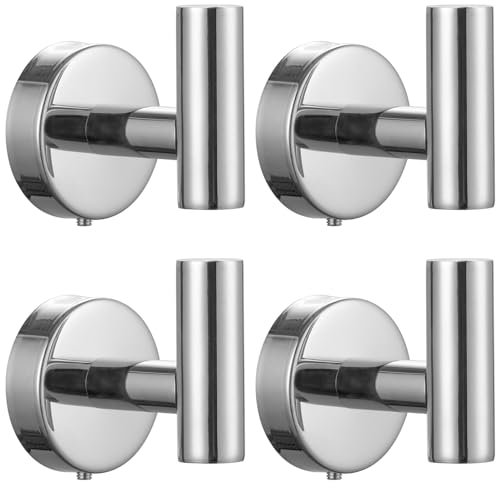 FASTDEPLE Chrome Towel Hooks, Towel Hook for Bathrooms, Brushed Nickel Robes Hook for Bathroom Kitchen Garage Home Hotel Office Cabinet(4 Pcs)
