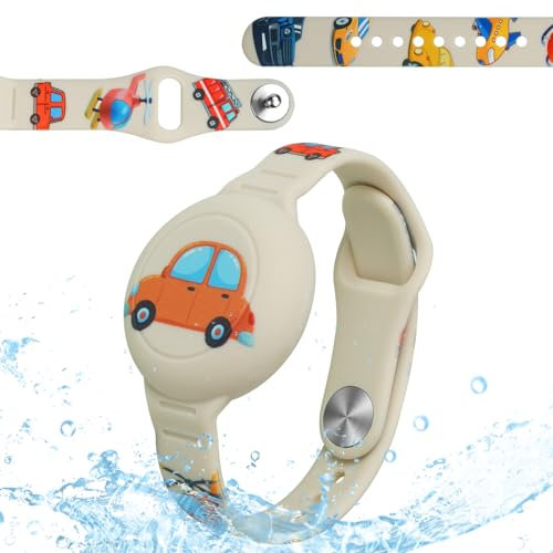 AXFEE Armband kompatibel mit Airtag, Silikon für Kinder, verstellbare Schutzhülle, Anti-Verlust, GPS-Tracker (Auto, weiß, nicht im Lieferumfang enthalten)