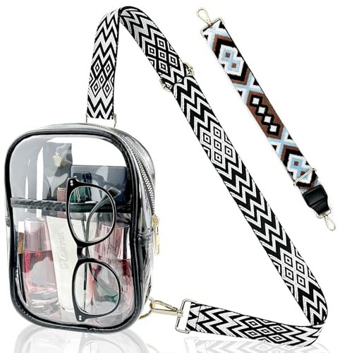 GZcaiyun Transparente Umhängetasche, Schultertasche Damen, Multifunktional Durchsichtige Tasche mit 2 Einstellbarem Gurt, Modisch, Tragbar und Vielseitig, Schwarz