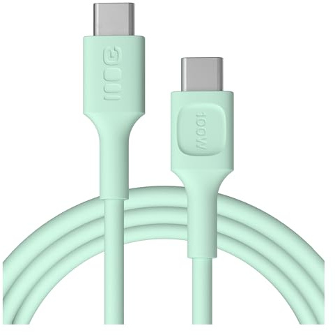 Green Cell PowerFlex USB-C Kabel 100W 200cm – Extra langes USB C auf USB C Ladekabel – 2m Schnellladekabel mit 480 Mbps für iPhone 16, iPad, MacBook, Laptop – Flexibles Silikonkabel (Minze, 200)