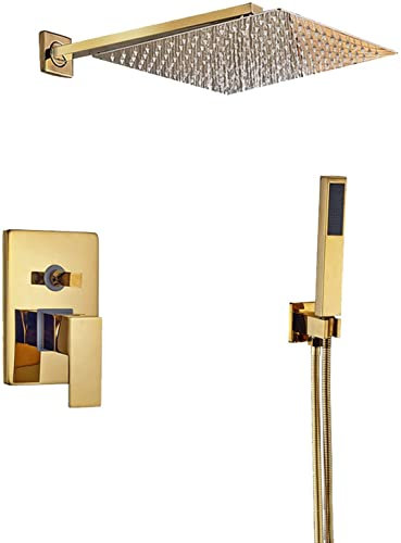 Système de douche Ensemble de robinet de douche encastré en laiton Ensemble de robinet mitigeur de douche mural doré avec douche à main et pomme de douche à effet cascade Design moderne Inst