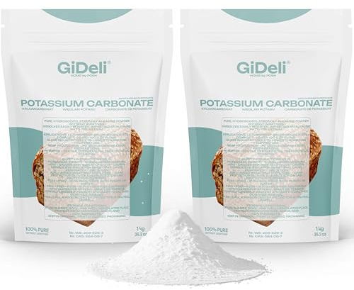 Kaliumcarbonat 2 kg Pottasche K2CO3 Lebensmittelqualität E501 Reines alkalisches Pulver zum Backen, Seifenherstellung & pH-Pufferung