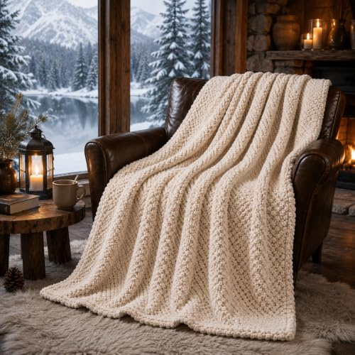 Plaid BOSALONI HOME Ice Wolf Collection 200 x 150 cm in Morbido Pile, Elegante e Caldo per Divano e Letto, Coperta Arredo Casa Stile Nordico – Avorio