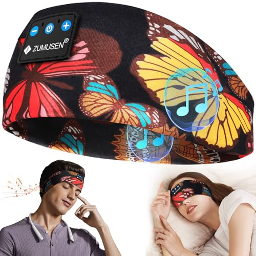 ZUMUSEN Sleep Headphones Bluetooth 5.4 Headband, Wireless Sleeping Headphones with Ultra-Thin HD Stereo Speakers for Side Sleepers, Soft & Sweat Resistant Sport Headband for Yoga Travel Workout