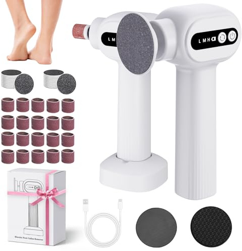Bostar Hornhautentferner Elektrisch 6 Geschwindigkeiten, 3 in 1 Professionell Hornhaut Entfernen Fußpflege Nagelpflege Pediküre Set mit 2 Nano Glas/40 Ersatzpad für Tote Harte Haut Frauen (Weiß)