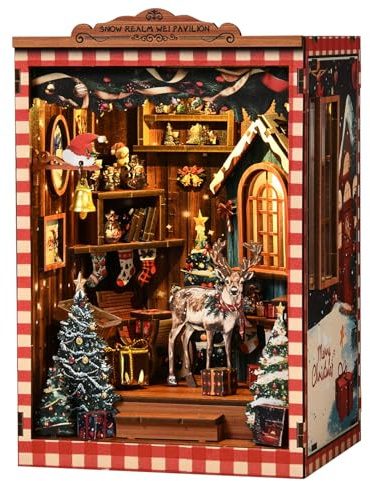 Book Nook Kit – DIY 3D-Holzpuzzle für Erwachsene, Jugendliche und Anfänger, Miniaturhaus-Set zur Bücherregal-Dekoration, Buchliebte Geschenke für Familie, Freunde und Buchliebhaber (Schneepavillon)