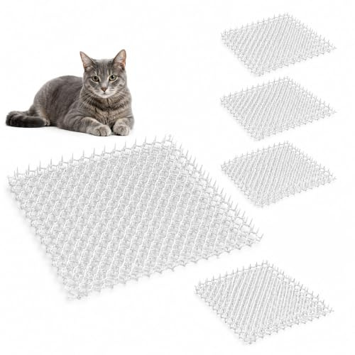 Relaxdays Spiked Repellent Mats, Set of 5 for Marder & Cat, Protect Flower Beds and Plants, Plastic, White, 30x40 cm