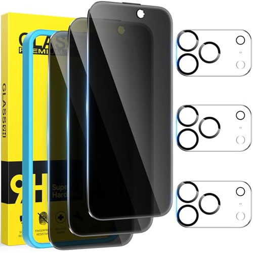 Niphabe 3 Pièces Verre Trempé pour iPhone 17 Pro Max Privacy Film avec 3 Pièces Caméra Arrière Protecteur, Résistant Film Protection écran, Outil d'Installation Facile Anti-Spy Protection écran