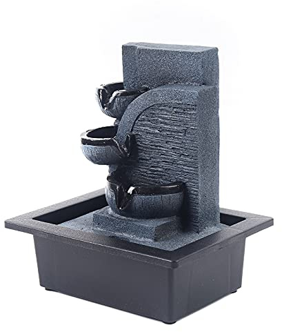 Tischbrunnen Zimmerbrunnen Heimdekoration und LED Beleuchtung Kaskadenbrunnen für Drinnen und Draußen Polyresin Stein Optik 23 * 17.5 * 29cm