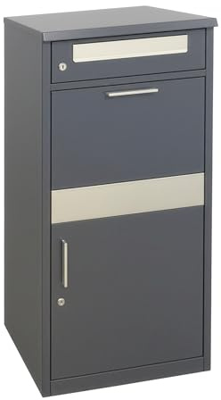 Relaxdays Briefkasten mit Paketfach, 4 Schlüssel, dunkelgrau/Silber | HxBxT: 112x50x37 cm, Eisen & Edelstahl, Postkasten