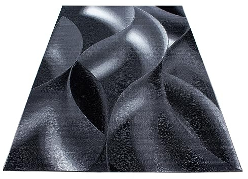 KADIMA DESIGN Moderner Teppich Wellenmuster Organisch Pflegeleicht Zeitlos Waschbar Strapazierfähig Robust Schwarz 140x200 cm Esszimmer Wohnzimmer Fußbodenheizung geeignet Oeko-TEX | INN