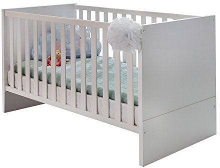 Wimex B01222 Babybett, Holz, alpinweiß / absätze eiche sägerau nachbildung, 76 x 146 x 78 cm