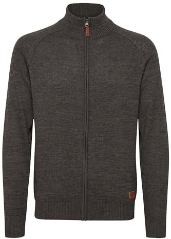 Blend BHDaniri Herren Strickjacke Cardigan Feinstrick mit Stehkragen Reißverschluss Rippbündchen Baumwollmischung Regular fit, Größe:L, Farbe:Charcoal (70818)