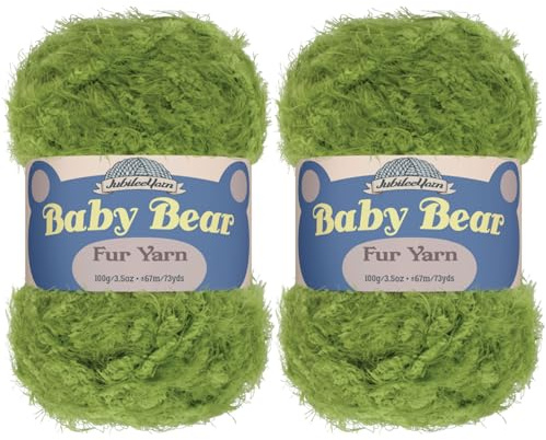 JubileeYarn Baby Bear Yarn - Chunky Weight Polyester Fur - 100g/Skein - Lime Green - 2 Skeins