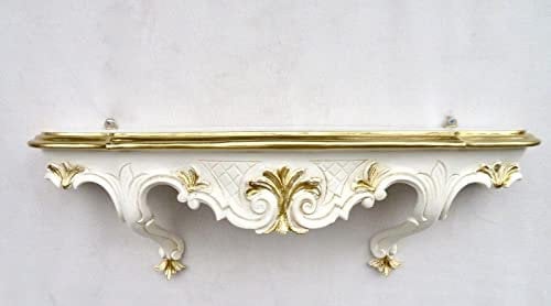 artissimo Console murale, blanc et doré (ivoire) style baroque antique étagère murale, commode, étagère miroir