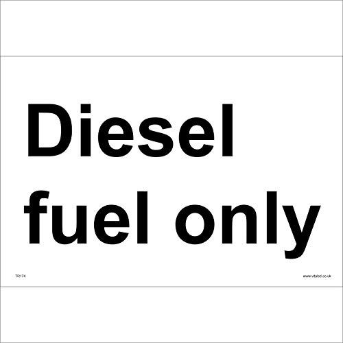 TR174 Traffic Sign Diesel Fuel ONLY 200mm x 150mm .Sticker/SAV - White Background