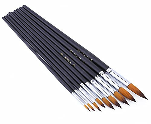 9pcs Chinois Calligraphie Pinceaux Pointe en Nylon Long Manche en Bois Pinceaux Ensemble pour l'huile Acrylique et Aquarelle