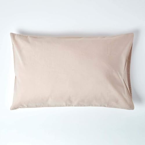 HOMESCAPES Luxury Soft Linen Pillowcase Plain Natural Textured Natural French Flax Fibre Linen & Pure 100% Cotton Blend Cream Standard Pillowcase