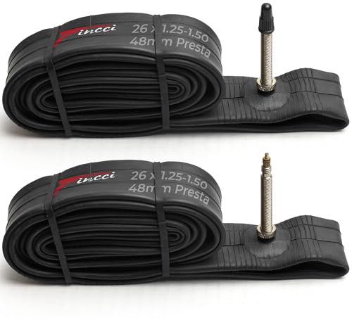 Fincci Par 26 x 1,25 1,50 Pulgadas 48mm Cámara de Aire Presta Válvula Interior para Carretera MTB Montaña Hibrida Bici Bicicleta (Paquete de 2)