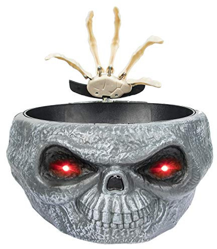 ITART Animated Halloween Candy Bowl Dish Skull Grabbing Hand Decoration Props with LED Eyes Sound Battery Operated Horror Party Home Bar Table Decor
