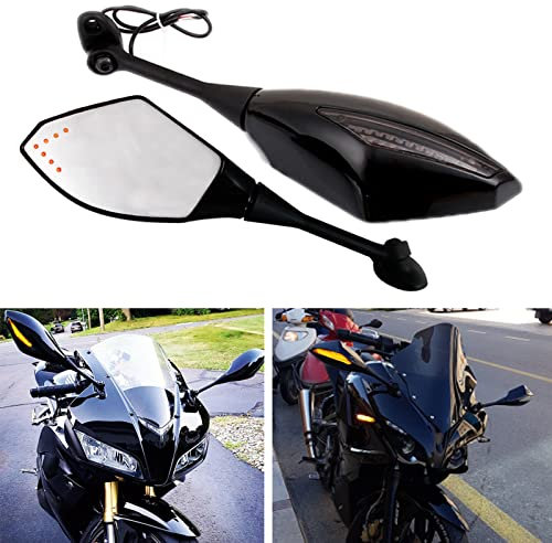 Schwarz Motorrad Signal Licht anmachen Spiegel mit LED-Pfeil für CBR GSXR CBR300R 600RR 1000RR(Schwarz Glänzend + Rauchglas)
