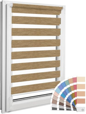 Home-Vision Premium DuoRollo Klemmfix ohne Bohren Holzlook Gold B100 x H150 | Doppelrollo mit Klemmträgern für Fenster & Türen Lichtschutz Tag & Nacht Rollos einfache Montage