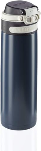 Leifheit Thermobecher Flip 600ml, Kaffeebecher 100% dicht, praktisches Öffnen mit einer Hand, Trinkbecher to go mit Filter für Wasser mit Obststücken, hält Getränke bis zu 6 Stunden heiß, silber