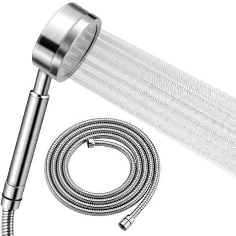 Olliwon Pommeau Douche Haute Pression avec Tuyau 1,5m, Pommeau de Douche Economie d'Eau en Acier Inoxydable 304 Installation et Nettoyage Faciles