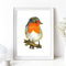 Din A4 Kunstdruck ungerahmt - Rotkehlchen auf Ast Vogel Natur Zeichnung Malerei Druck Poster Bild