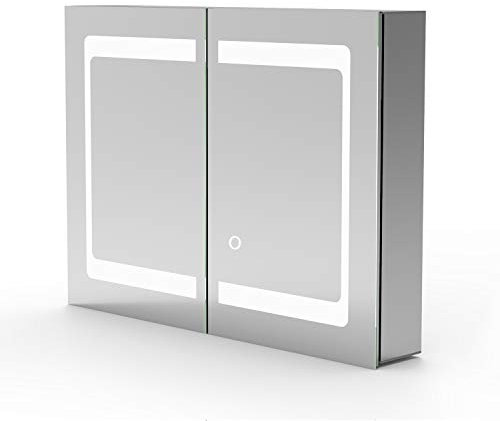 Aica Sanitär Spiegelschrank LED mit Rasierersteckdose 80×60cm Touch Beschlagfrei Aluminium Kaltweiß Badezimmer Spiegelschrank