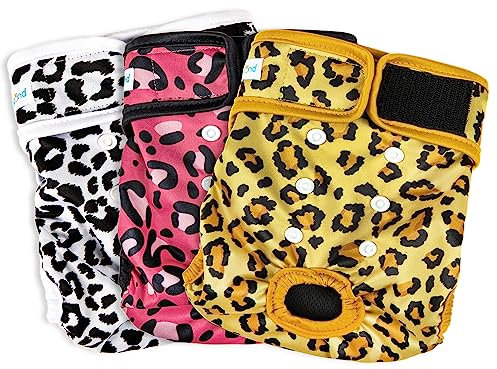 Paw Legend Waschbare, wiederverwendbare Windeln für Hündinnen, für Hündinnen, Leopardenmuster, Größe L, 3 Stück