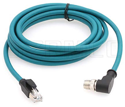 SZRMCC M12 8 Pin X-Coded Angle Droit Mâle vers RJ45 Câble Ethernet Cat7e Gigabit Blindé Câble réseau étanche pour Basler GigE Cognex in-Sight Caméra Industrielle Capteurs de Vision (Bleu,5M)