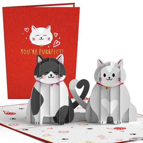 Lovepop® 3D Pop-Up Karte Liebes Katzen Grußkarte für Valentinstag, Jahrestag, Geburtstag, Tag der Freundschaft | inkl. Umschlag & Versteckfach für Geld & Gutscheine