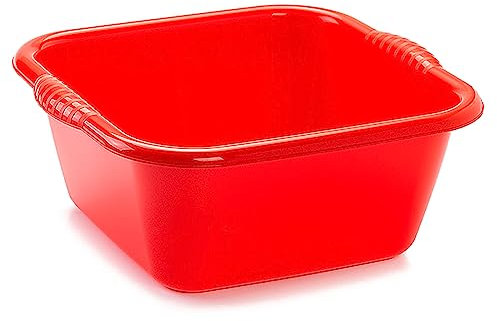 Acan Tradineur - Cubo, Barreño, Tina Multiusos - Fabricado en plástico - Producto y Utensilio de Limpieza - Forma Cuadrada - Capacidad de 25 litros - 45 x 45 cm - Color Rojo