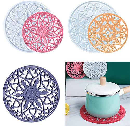 Lot de 2 grands moules en silicone pour dessous de verre en forme de mandala, pour plateau creux à fleurs, motif géode 3D, moules brillants pour décoration de la maison, ensemble de moules en résine