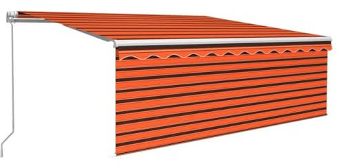 vidaXL Gelenkarmmarkise Einziehbar mit Jalousie Markise Sonnenmarkise Balkonmarkise Sonnenschutz Sichtschutz Garten Terrasse Balkon 4x3m Orange Braun