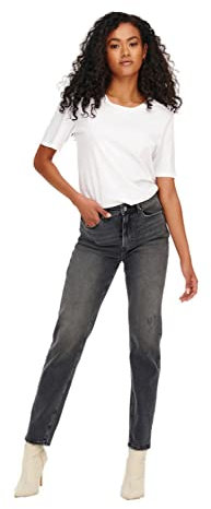 ONLY Women's Onlemily Stretch Hw St ANK Cro718 Noos Jeans, Dark Grey Denim, 27W x 30L