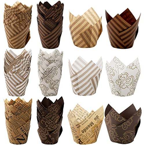 Lawei 300 Stück Cupcake Backbecher Muffinförmchen Papier Cupcake Wrapper Papier mit Gemustert Muffineinlagen Tulpe Muffin Fälle für Hochzeiten, Geburtstage, Partys